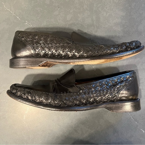 Mezlan sz 11.5 black leather woven panel loafers main image 7
